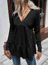 Waffle-Knit V-Neck Long Sleeve Blouse Blouses - Tophatter Daily Deals