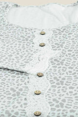 Leopard Buttoned Lace Trim Round Neck Top Blouses - Tophatter Daily Deals