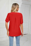 Eyelet Short Puff Sleeve Notched Neck Top Blouses - Tophatter Daily Deals