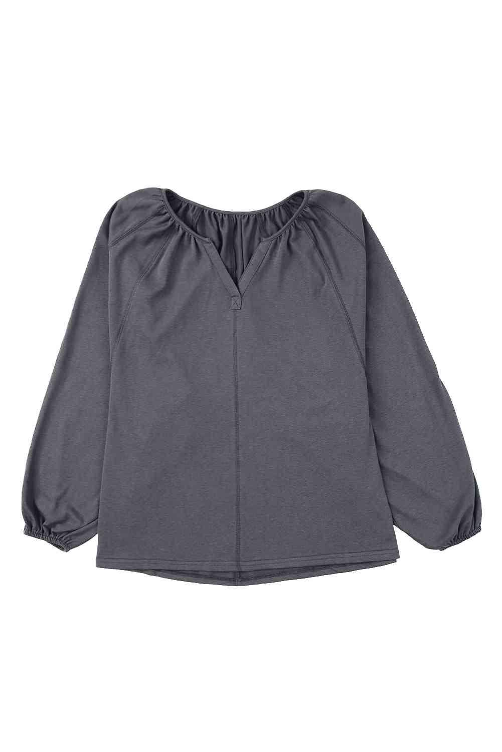 Notched Neck Balloon Sleeve Blouse Blouses - Tophatter Daily Deals