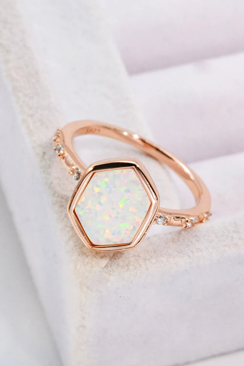 Opal Hexagon 925 Sterling Silver Ring Rose Gold Opal - Tophatter Daily Deals