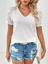 Lace Detail V-Neck Short Sleeve T-Shirt Women's T-Shirts - Tophatter Daily Deals