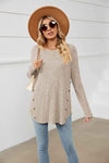 Round Neck Ribbed Long Sleeve T-Shirt Women's T-Shirts - Tophatter Daily Deals