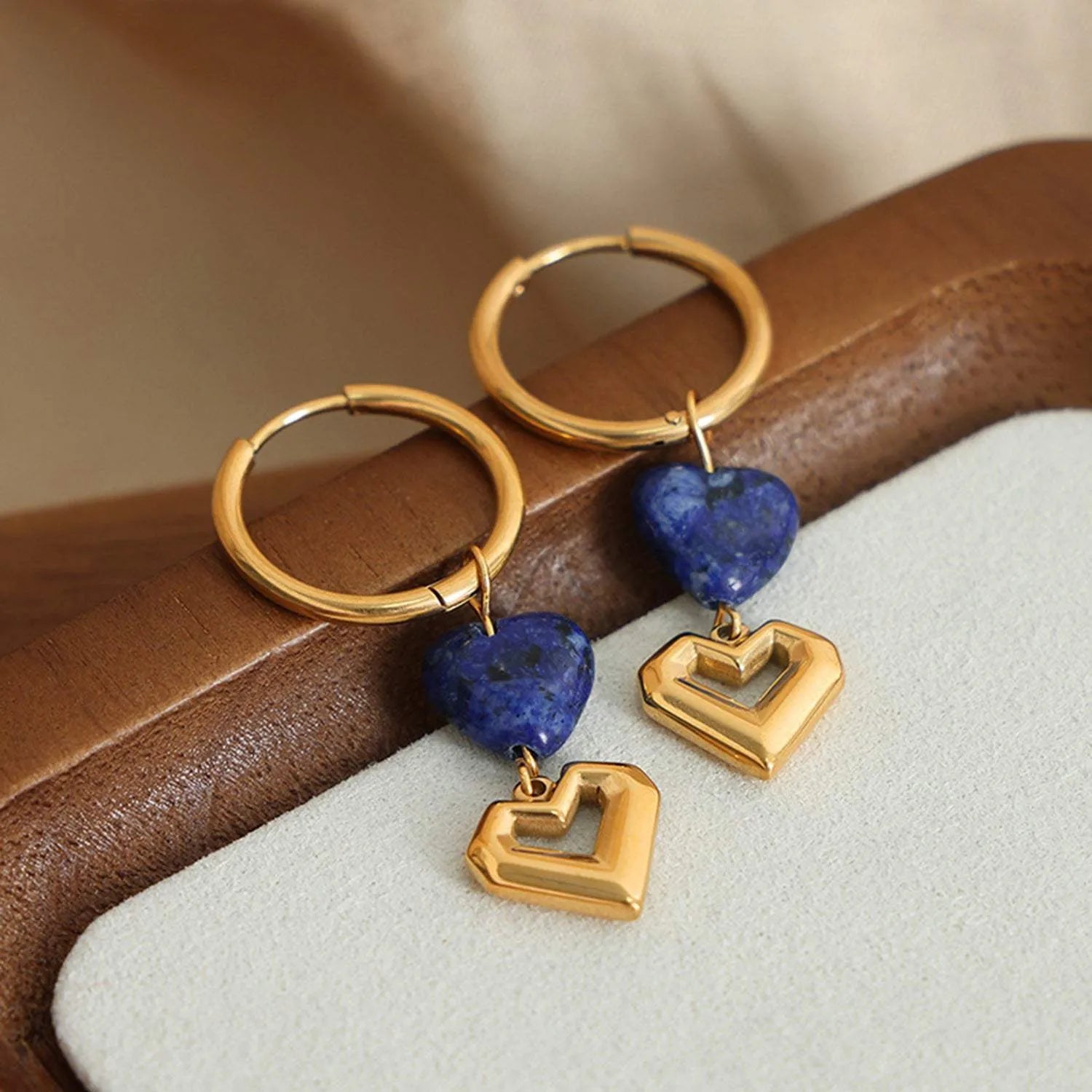 Heart Shape Lapis Lazuli Dangle Earrings Peacock Blue One Size Earrings - Tophatter Daily Deals