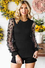 Double Take Textured Applique Long Sleeve Blouse Black Blouses - Tophatter Daily Deals
