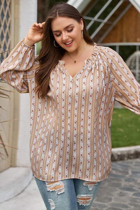 Plus Size Striped Notched Neck Blouse Blouses - Tophatter Daily Deals