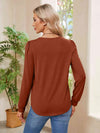 Ruched Round Neck Long Sleeve Blouse Blouses - Tophatter Daily Deals