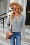 Cable-Knit Long Sleeve V-Neck T-Shirt Misty Blue Women's T-Shirts - Tophatter Daily Deals