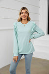 Ruffle Shoulder Long Sleeve T-Shirt Women's T-Shirts - Tophatter Daily Deals