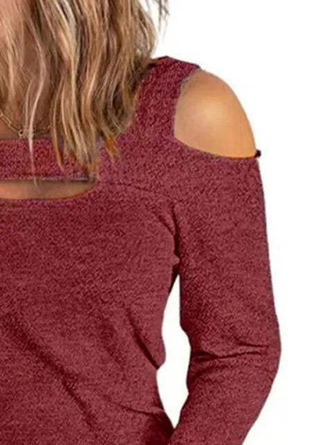 Full Size Cutout Cold Shoulder Blouse Blouses - Tophatter Daily Deals