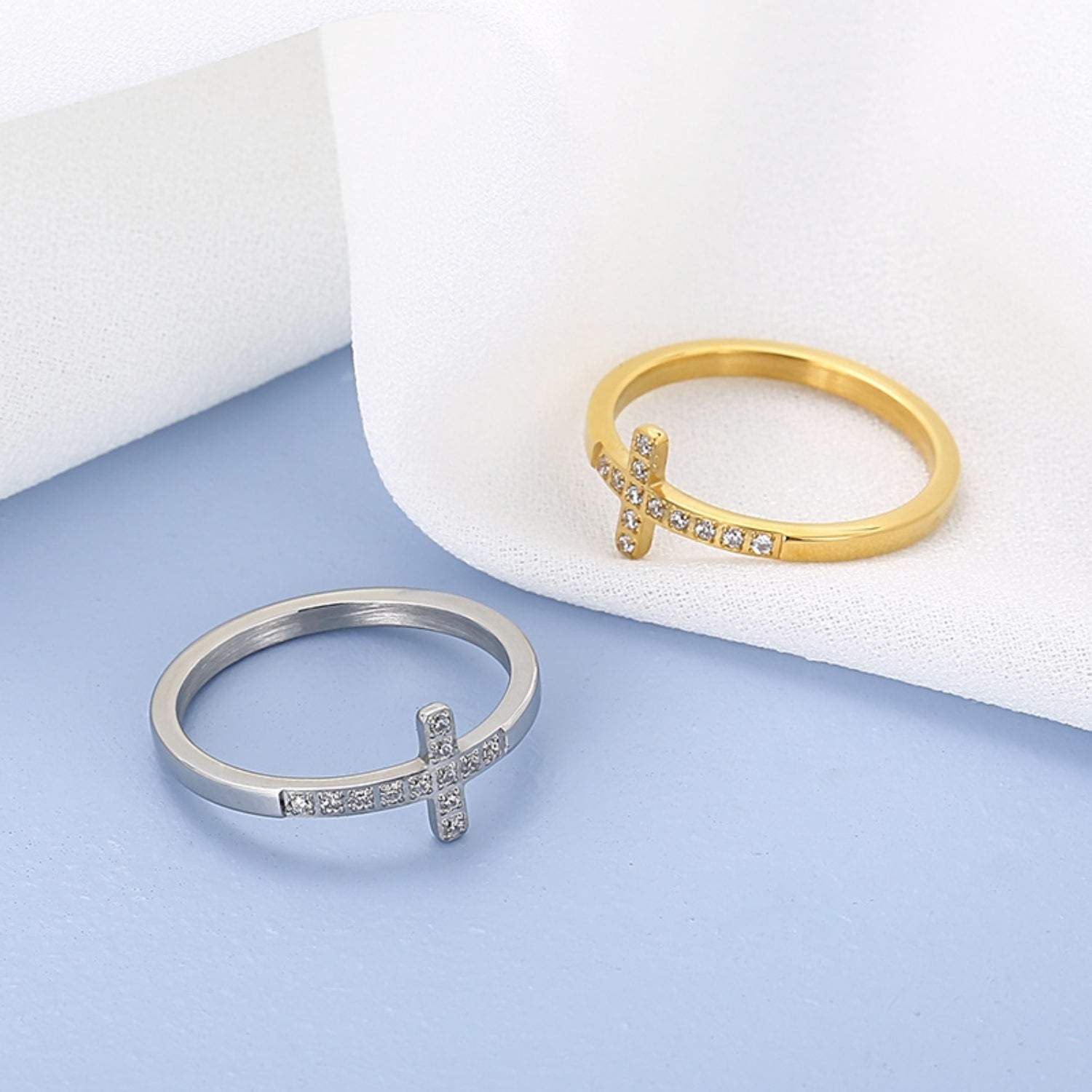 Inlaid Zircon Stainless Steel Cross Ring Rings - Tophatter Daily Deals