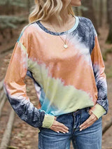 Printed Round Neck Long Sleeve T-Shirt Tangerine Women's T-Shirts - Tophatter Daily Deals