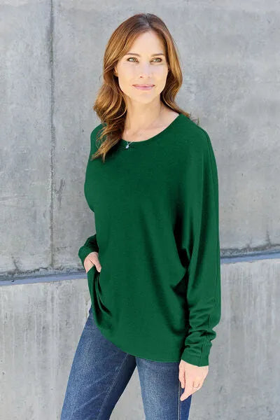 Double Take Full Size Round Neck Long Sleeve T-Shirt Women's T-Shirts - Tophatter Daily Deals