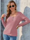 Buttoned Round Neck Long Sleeve T-Shirt Women's T-Shirts - Tophatter Daily Deals