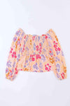 Floral Square Neck Smocked Blouse Blouses - Tophatter Daily Deals