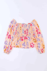 Floral Square Neck Smocked Blouse Blouses - Tophatter Daily Deals