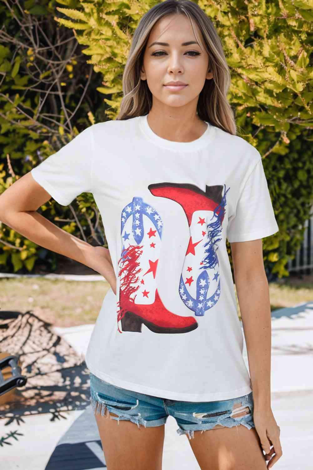 Star Cowboy Boots Graphic Tee White - Tophatter Daily Deals