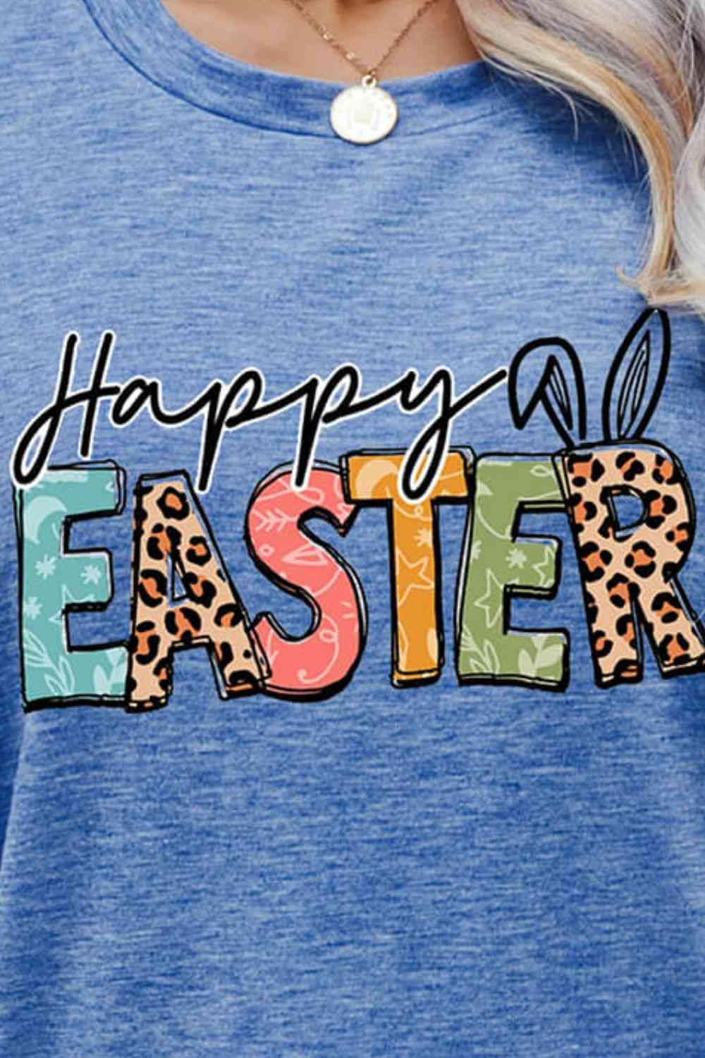 HAPPY EASTER Graphic Round Neck Tee Shirt Women's T-Shirts - Tophatter Daily Deals