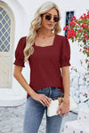 Eyelet Square Neck Short Sleeve T-Shirt Women's T-Shirts - Tophatter Daily Deals