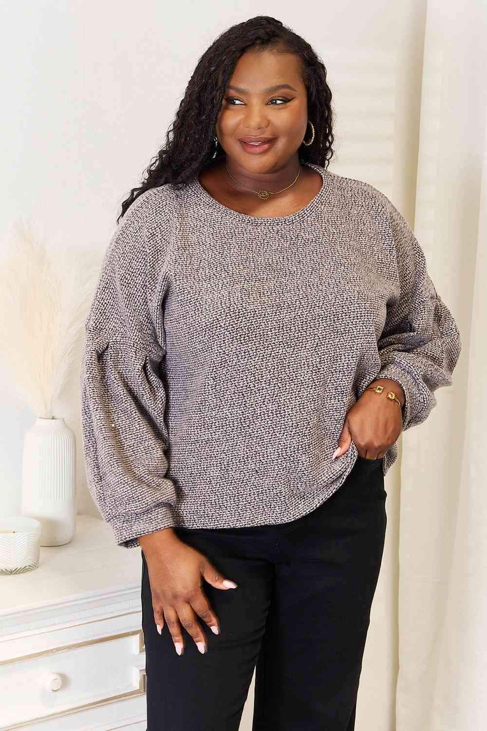 Jade By Jane Full Size Boat Neck Glitter Long Sleeve Top Dusty Pink Blouses - Tophatter Daily Deals