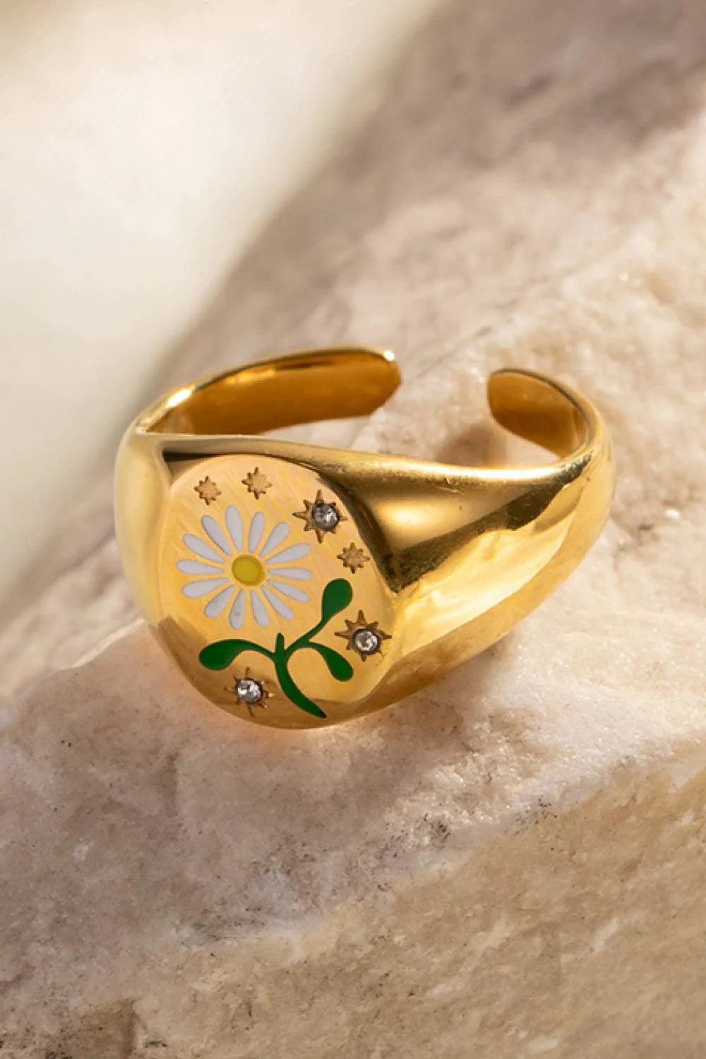 Flower Pattern Stainless Steel Open Ring Rings - Tophatter Daily Deals