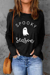 SPOOKY SEASON Graphic Long Sleeve T-Shirt Black Women's T-Shirts - Tophatter Daily Deals