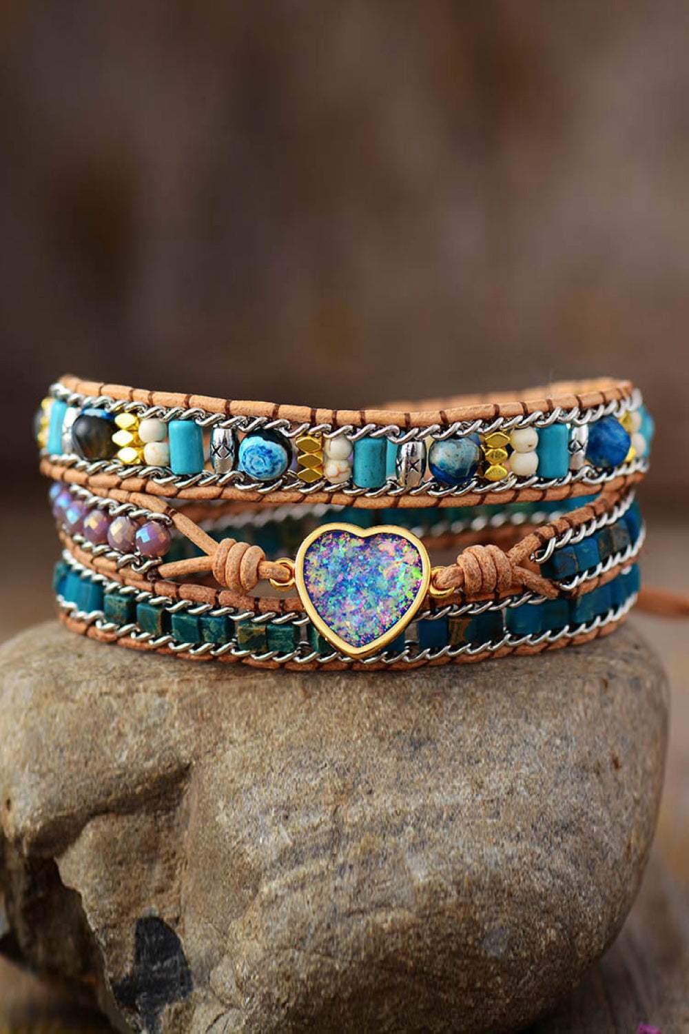 Heart Layered Bracelet Turquoise One Size Bracelets - Tophatter Daily Deals