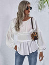 Exposed Seams Round Neck Dropped Shoulder Blouse White Blouses - Tophatter Daily Deals