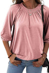 Gathered Detail Round Neck T-Shirt Women's T-Shirts - Tophatter Daily Deals