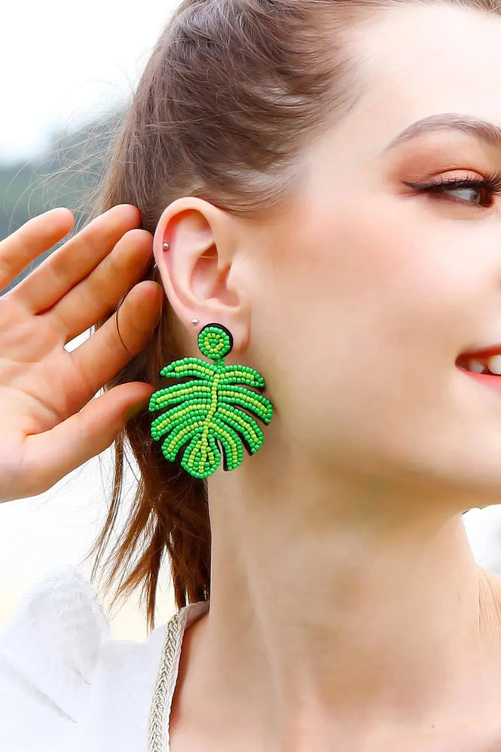 Beaded Banana Leaf Earrings Earrings - Tophatter Daily Deals