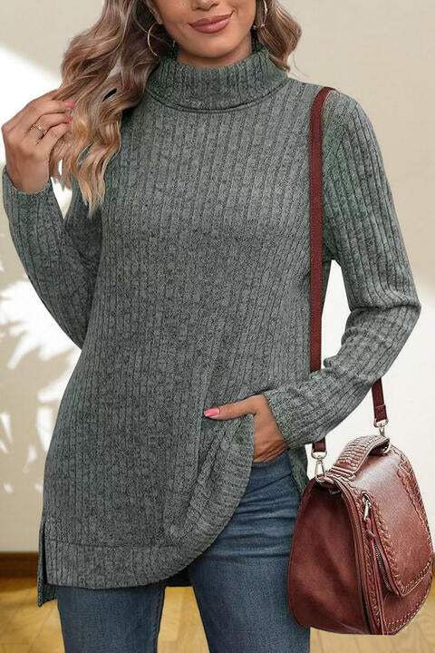 Turtleneck High Low Top Blouses - Tophatter Daily Deals