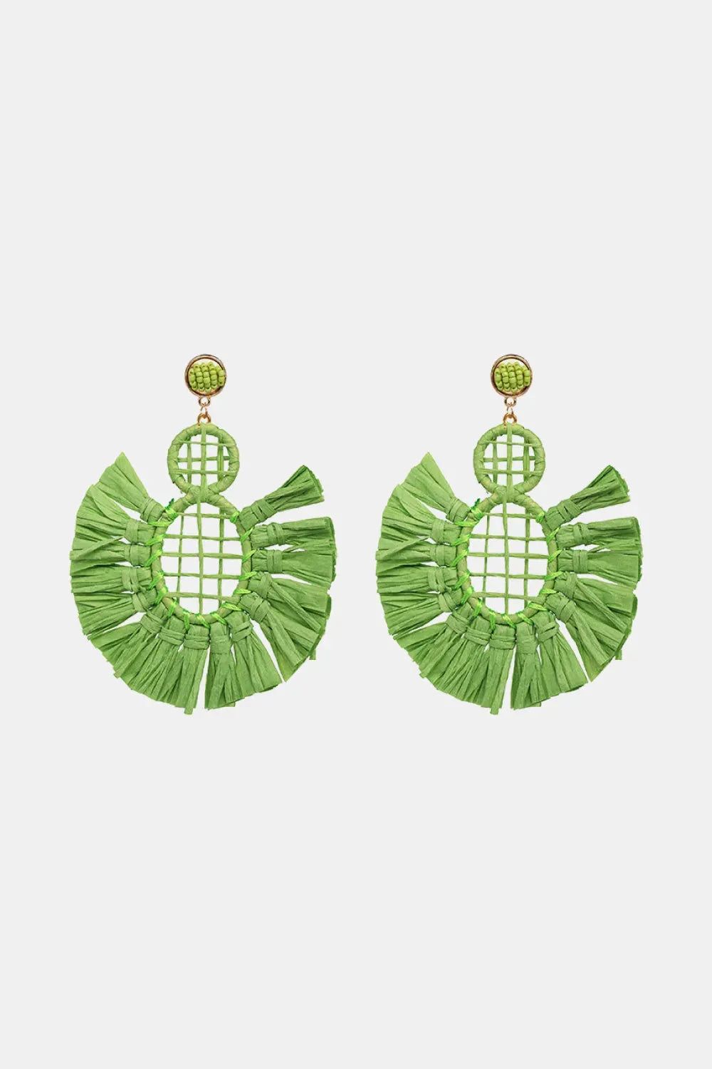 Raffia Grass Tassel Detail Dangle Earrings Gum Leaf One Size Earrings - Tophatter Daily Deals
