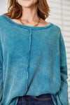 Zenana Full Size Washed Baby Waffle Oversized Long Sleeve Top Blouses - Tophatter Daily Deals