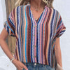 Multicolored Stripe Notched Neck Top Multicolor Blouses - Tophatter Daily Deals