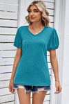 Heathered V-Neck Balloon Sleeve T-Shirt Women's T-Shirts - Tophatter Daily Deals