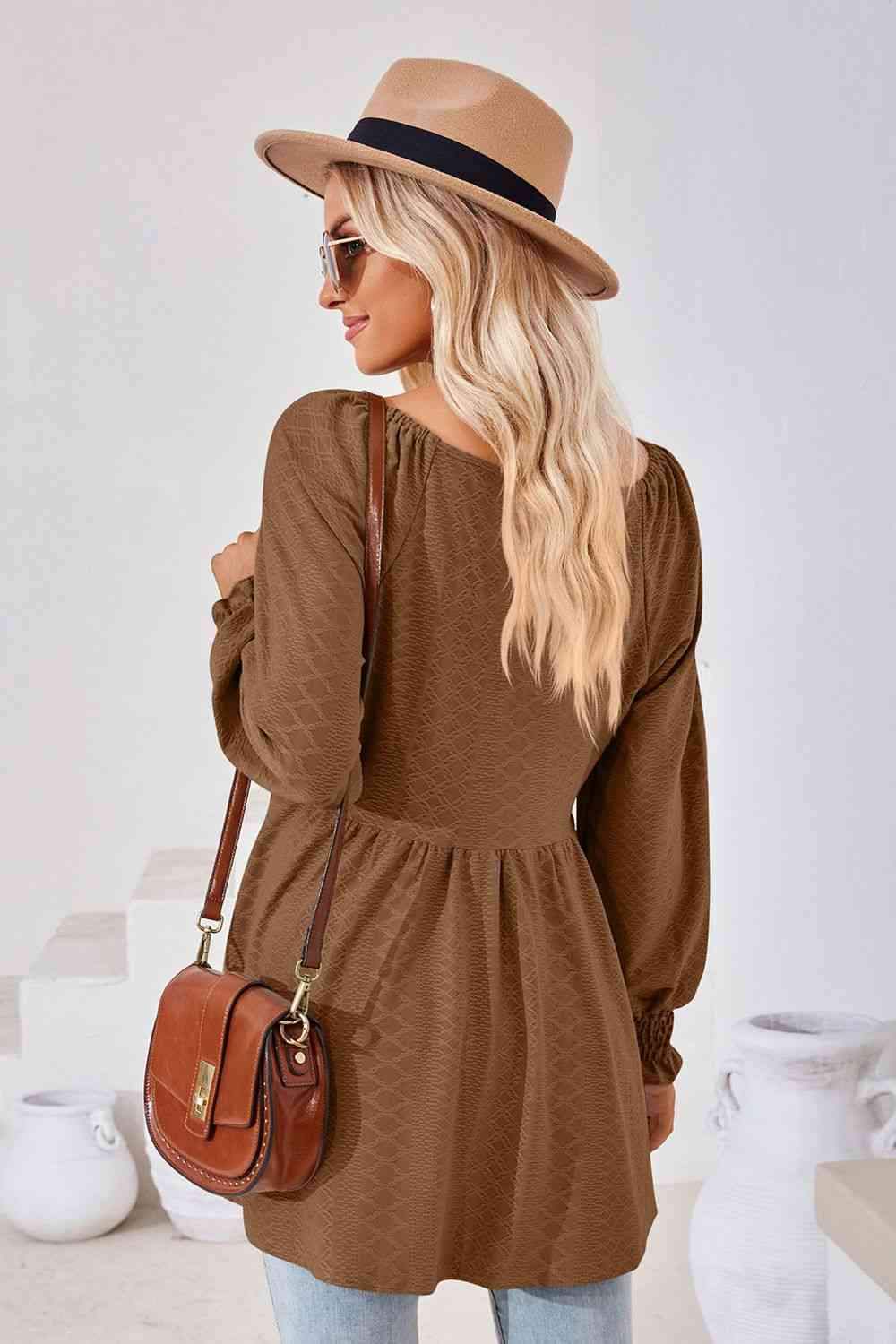 V-Neck Lantern Sleeve Blouse Blouses - Tophatter Daily Deals