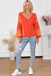 Color Block V-Neck Top Blouses - Tophatter Daily Deals