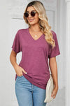 Ruched V-Neck Short Sleeve T-Shirt Women's T-Shirts - Tophatter Daily Deals