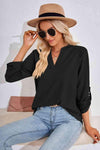 V-Neck Roll-Tap Sleeve Blouse Blouses - Tophatter Daily Deals