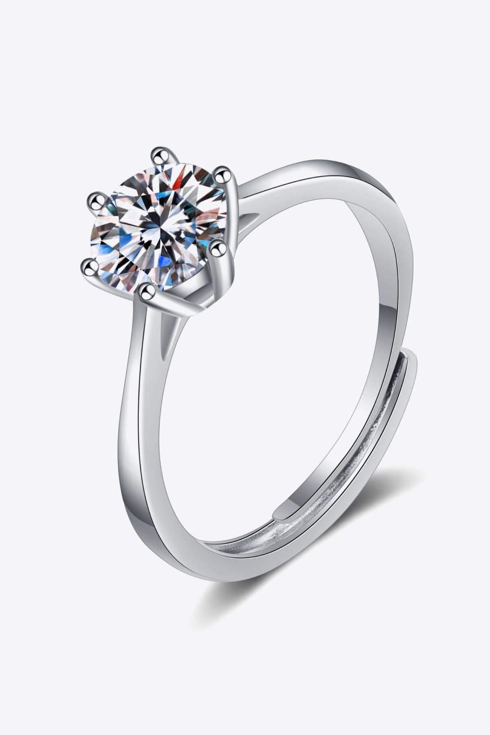 Moissanite 6-Prong Adjustable Ring Silver Moissanite - Tophatter Daily Deals