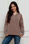 Waffle Buttoned Long Sleeve Top Mocha Blouses - Tophatter Daily Deals