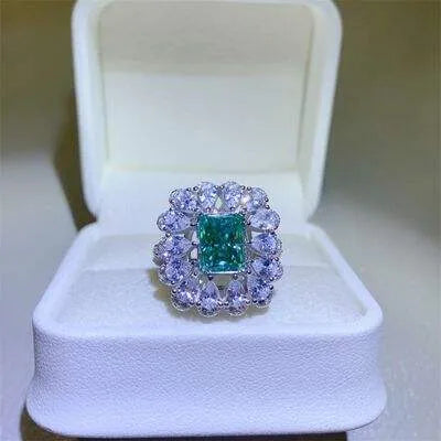 3 Carat Moissanite 925 Sterling Silver Ring Teal Moissanite - Tophatter Daily Deals