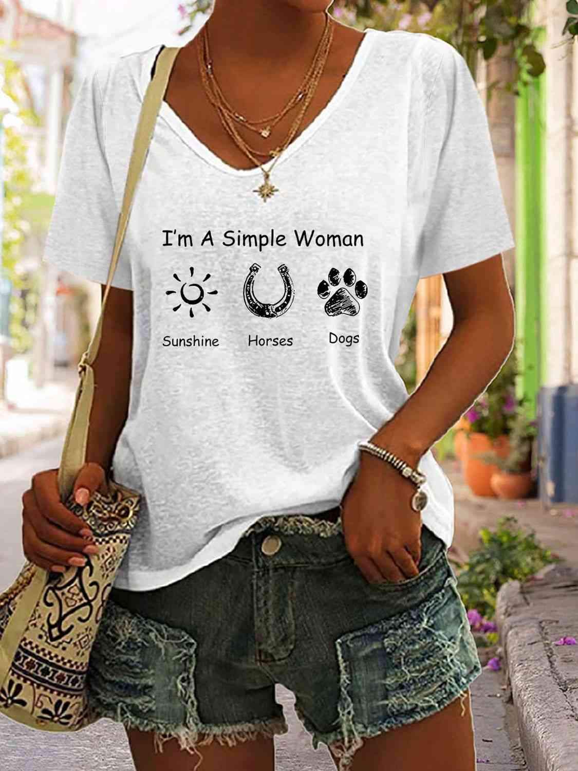 Full Size Graphic V-Neck T-Shirt White Women's T-Shirts - Tophatter Daily Deals