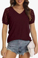 Short Sleeve V-Neck Tee Wine Women's T-Shirts - Tophatter Daily Deals