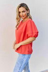 Petal Dew Sweet Innocence Full Size Puff Short Sleeve Top In Tomato Blouses - Tophatter Daily Deals