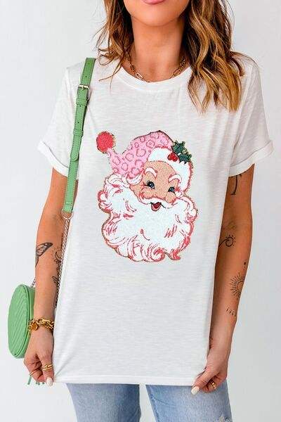 Santa Round Neck Short Sleeve T-Shirt Women's T-Shirts - Tophatter Daily Deals