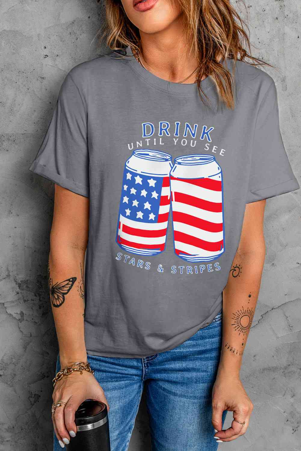 US Flag Graphic Short Sleeve Tee Mid Gray Women's T-Shirts - Tophatter Daily Deals