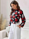Floral Mock Neck Long Sleeve Blouse Blouses - Tophatter Daily Deals