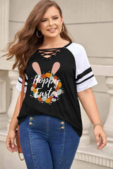 Plus Size HOPPY EASTER Graphic Crisscross V-Neck Tee Women's T-Shirts - Tophatter Daily Deals