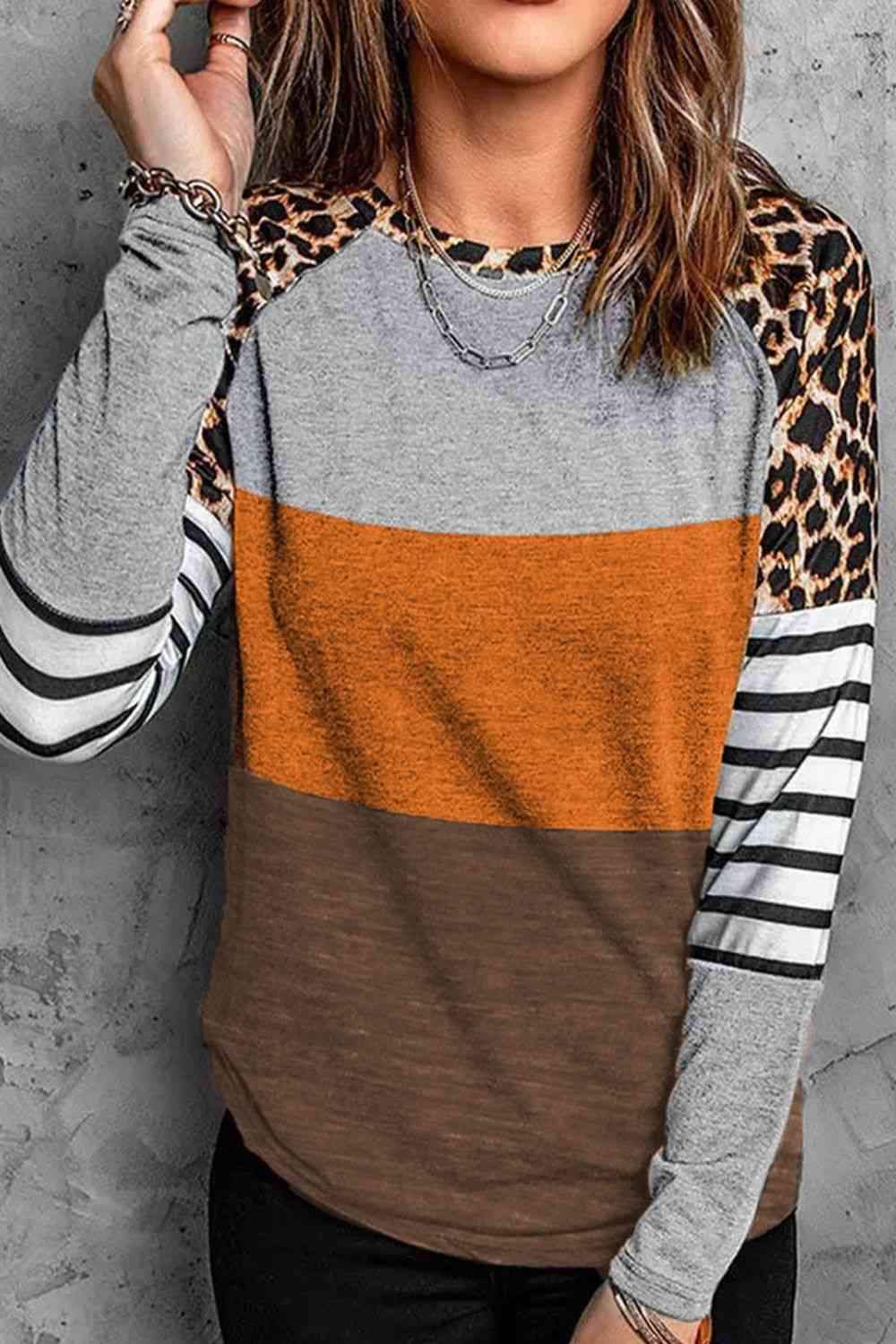 Multi Print Long Sleeve T-Shirt Charcoal Women's T-Shirts - Tophatter Daily Deals